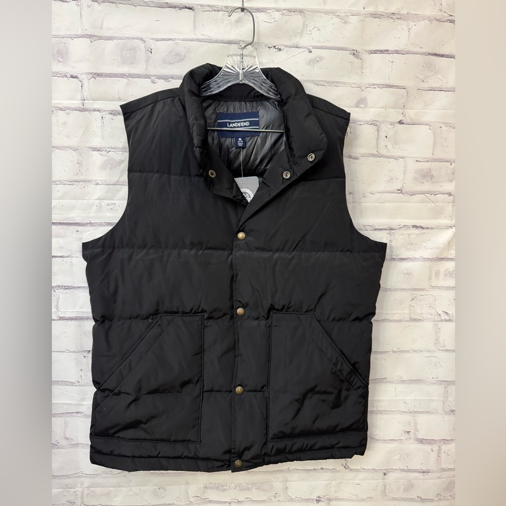Lands’ End Med 38-40 Black Down Vest Silver Premium Down 600 Fill‎ Hyper Dry New